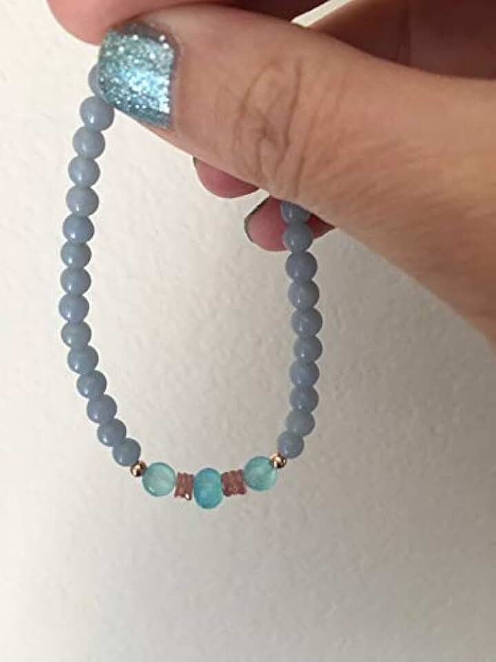 Angelite, Peach sapphires, 14 Karat Rose Gold, Blue Chalcedony, Beaded Bracelet, Soothing Bracelet, Luxury Bracelet, Stackable Bracelet, 5-6mm by Gemswholesale