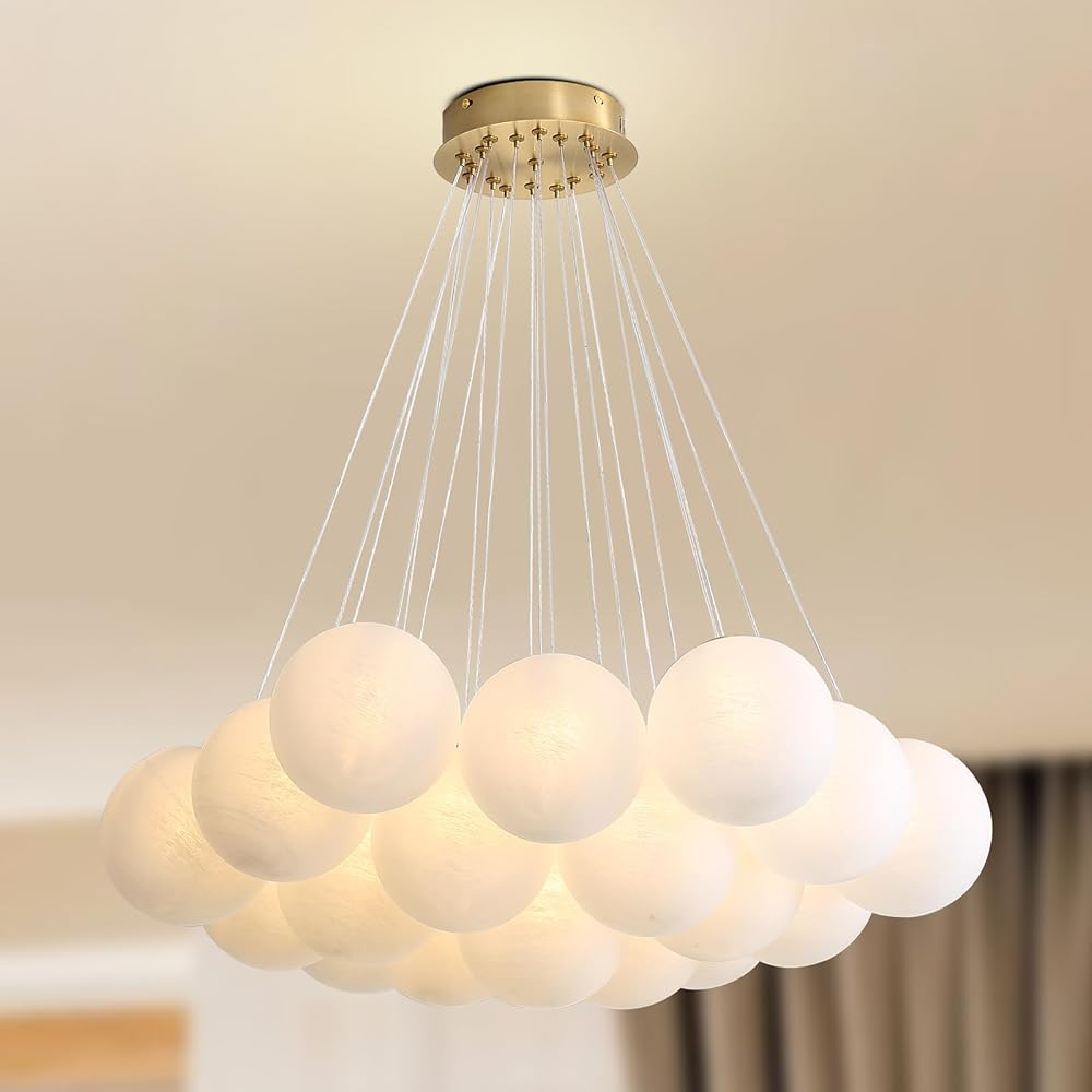 Bubble Chandelier for Bedroom: 19 Lights Modern Milk Bubble Chandelier Light Fixture for Dining Room - Living Room White Glass Small Globe Pendant Light for Kids Room (Included Bulbs)
