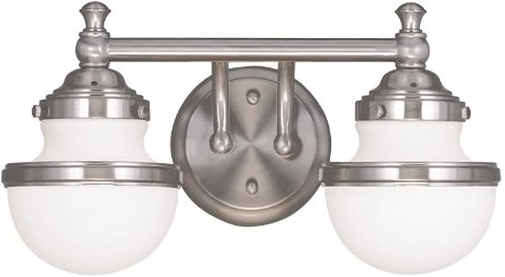 Livex Lighting 5712-91 Oldwick 2-Light Bath Light, Brushed Nickel, Silver, 15 x 7.25 x 8.25