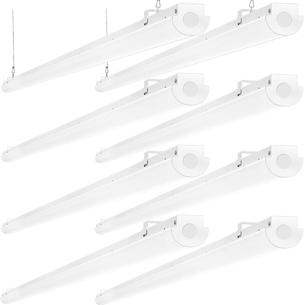 8FT LED Shop Lights 110W [6-lamp T8 Fluorescent Equiv.], 12000LM, 5000K, Compact Commercial Grade 8 Foot LED Strip Lights for Warehouse Garage, Suspended and Flush Mount Ceiling Light, 8 Pack