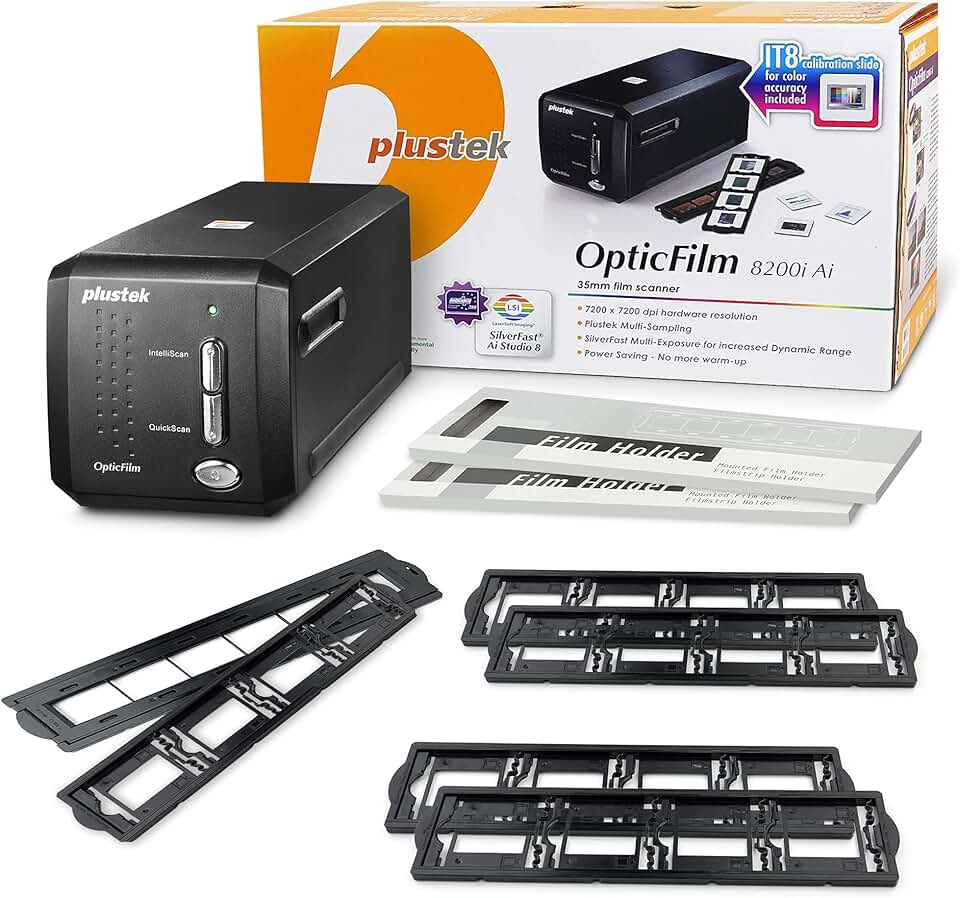 Plustek OpticFilm 8200i Ai Film & Slide Scanner Converter + 35mm Mounted Slide Holders kit x 2