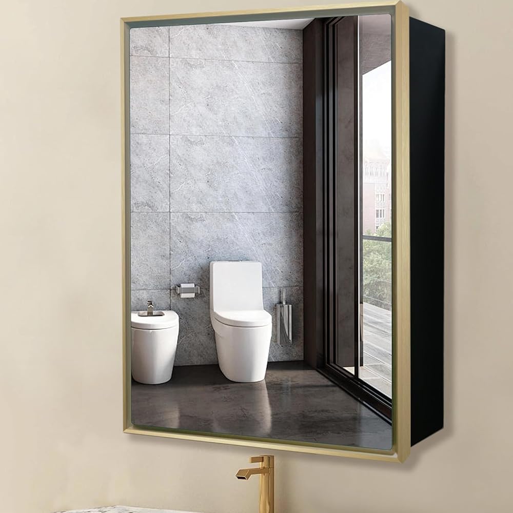 Bathroom Medicine Cabinet with Aluminum Framed Mirror,24