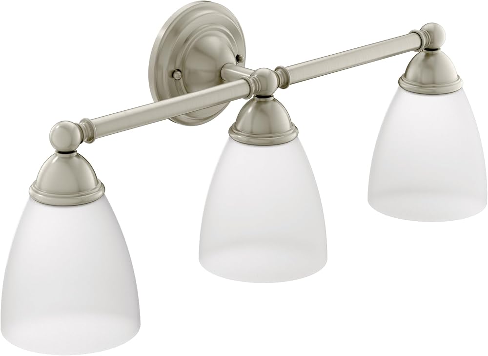 Moen YB2263BN Brantford 3-Light Dual-Mount Bath Bathroom Vanity Fixture with Frosted Glass, Brushed Nickel