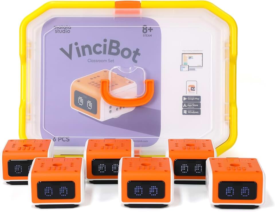 VinciBot Coding Robot Set Kids Ages 8-12, Includes 6pcs of VinciBot Coding Robot & Rich Learning Materials, Scratch Programming Robot, STEM Education Set for School Supplies Grade 2-7