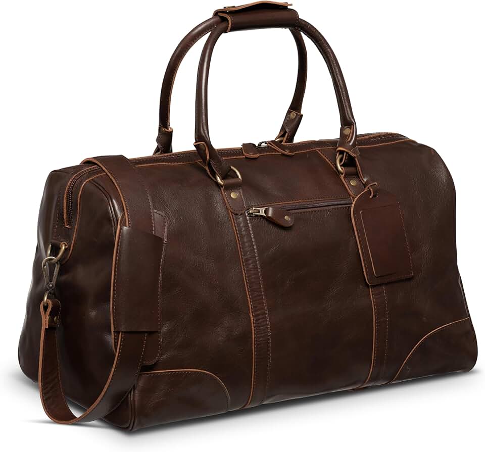 HIDES 50L Tourist Leather Duffle Bag, Handcrafted Travel Companion with Premium Full-Grain Leather Spacious Compartment Secured Zip Pockets and Adjustable Shoulder Strap (Antique Brown)