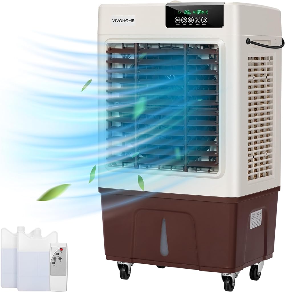 VIVOHOME Evaporative Air Cooler 2400CFM 120W Air Cooling Fan Humidifier with Remote Control 3 Fan Speed for Outdoor Indoor Use, 8 Gallon