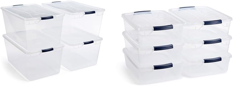 Rubbermaid Cleverstore 95 Quart Clear Stackable Large Plastic Storage Containers with Lids (4 Pack) and 16 Quart Clear Stackable Plastic Storage Containers (6 Pack)