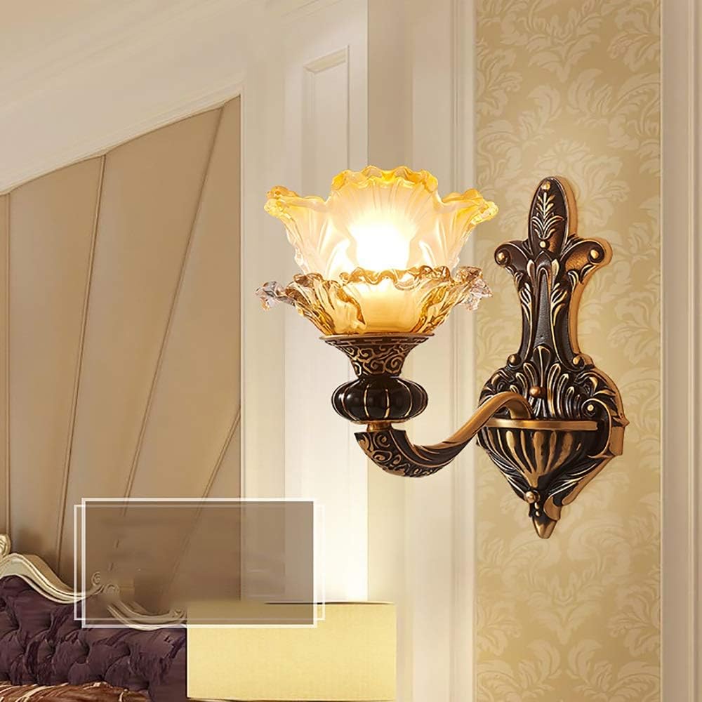 French Hotel Engineering Wall Lamp European Retro Copper Wall Lamp/Bedroom Bedside Lamp Luxury Living Room Background Lamp Wall Lights (Size : Single Head)