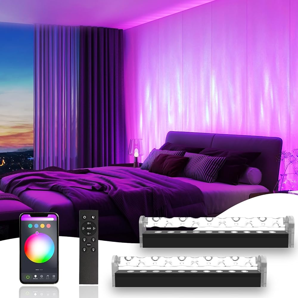 RGBCW Dynamic Wave Wall Light,Smart Ocean Wave Projector Light with Music Sync and 16 Million DIY Colors,Ocean Wave Lamp Work with Remote & App & Alexa, Aurora Projector for Gaming Living Room,2 Pack
