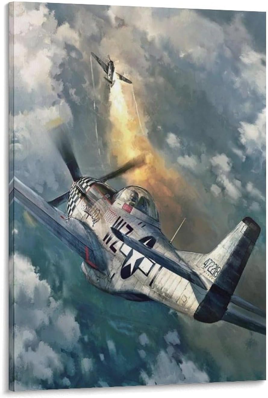 Posters for Room 24x36 Poster Frame P-51 Mustang Rust Tin Sign WWII Military Aircraft Poster Bar Decoration Home Posters Bedroom Decor Painting Canvas Wall Art Living Room Posters Gifts 24x36inch(60x