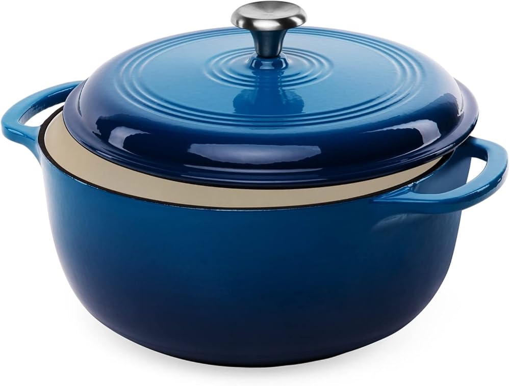 6 Quart Large Blue Enamel Cast-Iron Dutch Oven Kitchen Cookware