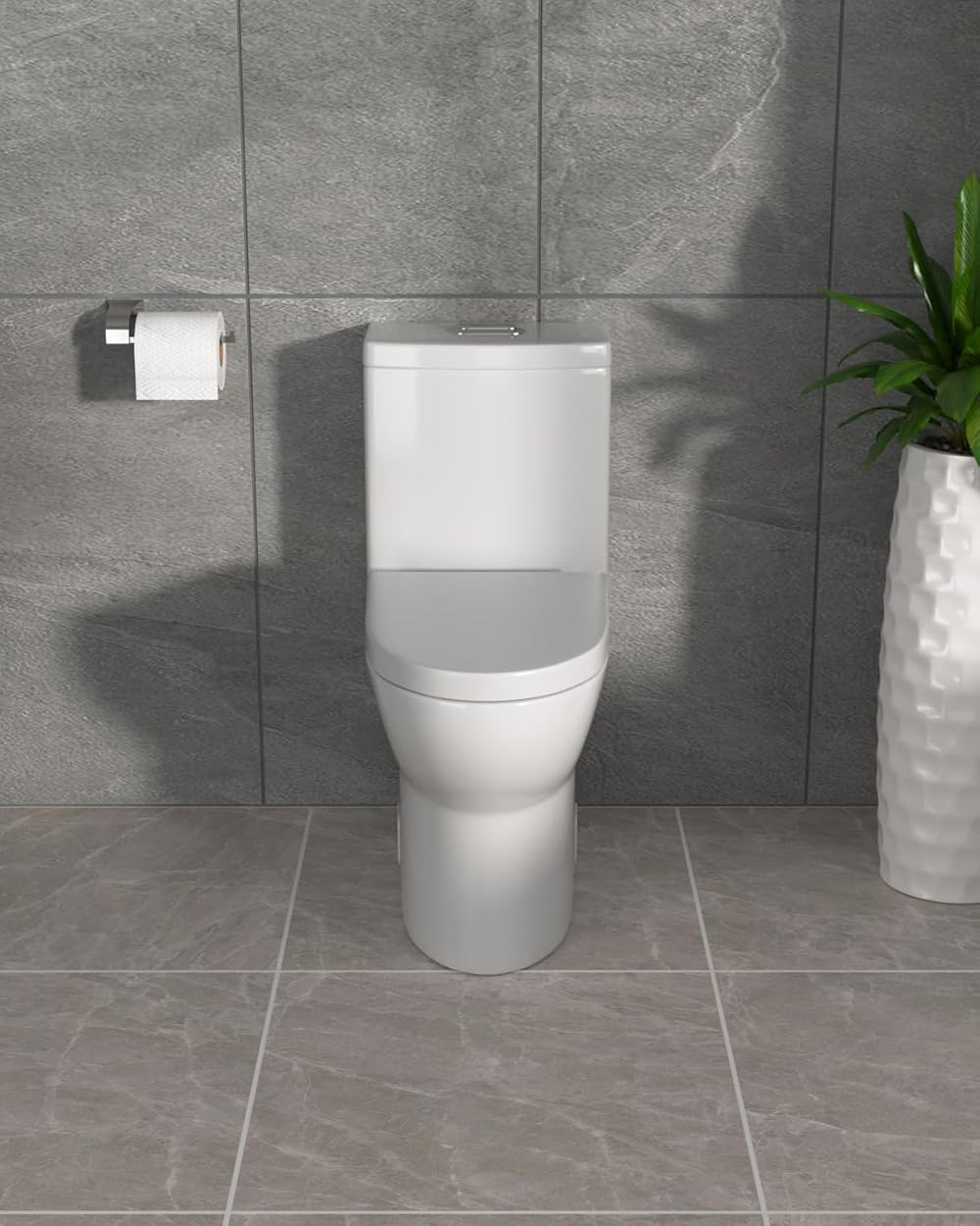Dcolora Cyclone Flush One Piece Toilet Dual Flush Comfort Seat Ivory White Finish, 12 Rough-in