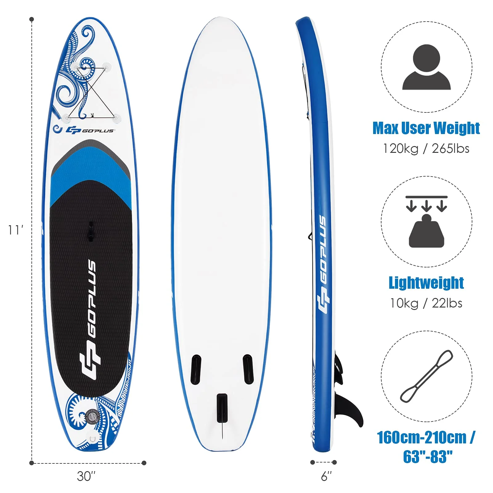10.5/11FT Inflatable Stand Up Paddle Board, 6.5