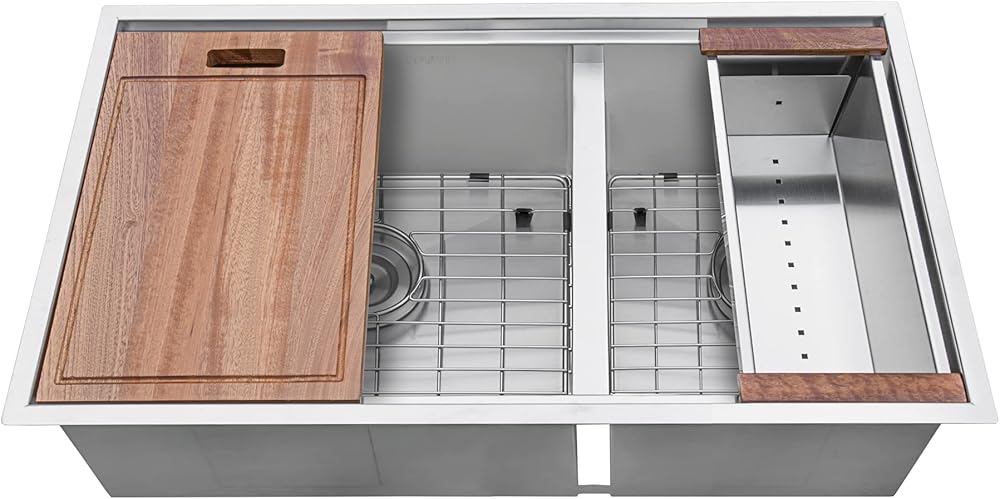 Ruvati 33-inch Workstation 60/40 Double Bowl Undermount 16 Gauge Stainless Steel Ledge Kitchen Sink - RVH8356