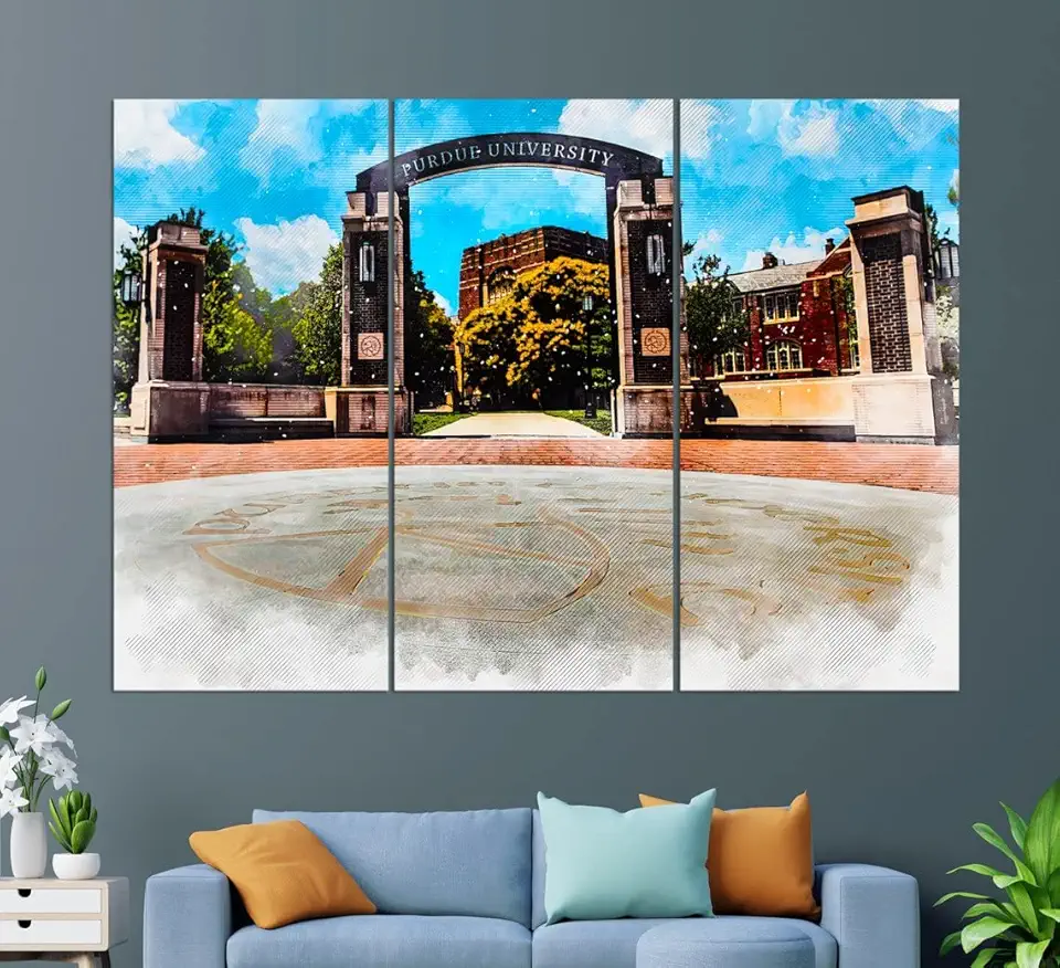 Purdue University in West Lafayette Canvas Print, Abstract Purdue University Painting, West Lafayette Wall Art