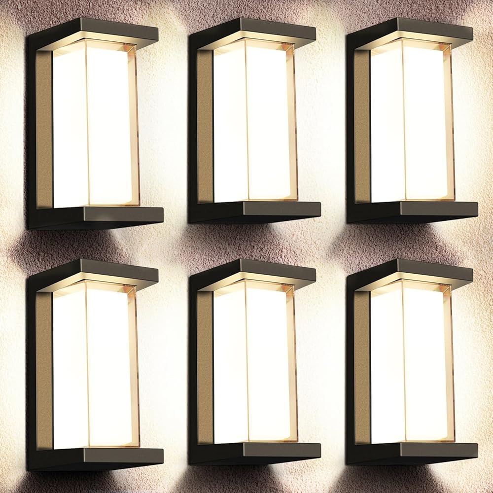 Juyace 18W Outdoor Porch Light 1800Lm 3000K LED Exterior Modern Wall Light Matte Black Outdoor Wall Light Led Wall Mount IP65 Waterproof for Garage Walkway Backyard Garden (6 Pack)