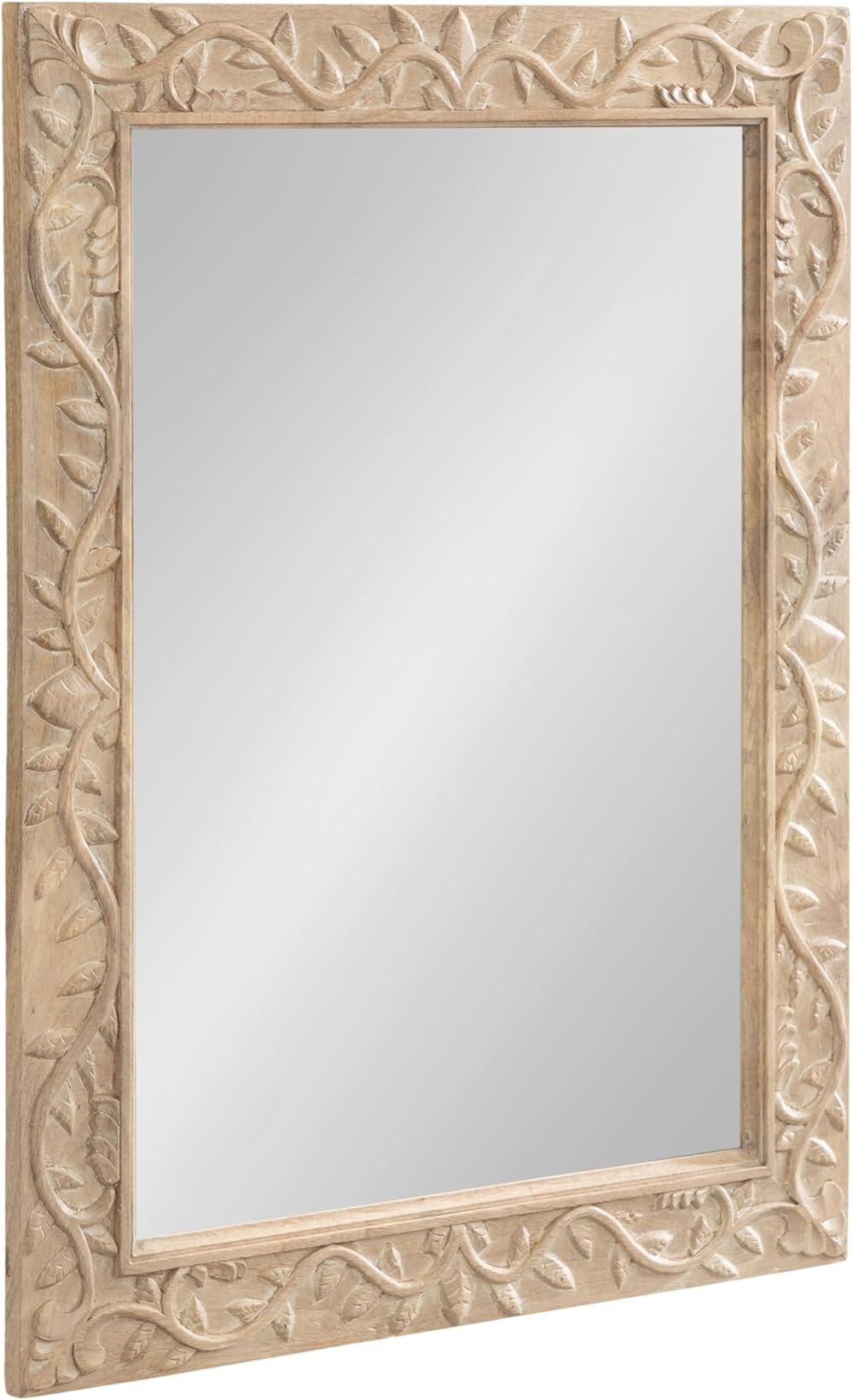 Kate and Laurel Natesa Boho Rectangle Carved Wood Mirror, 24 x 32, Natural Brown, Coastal Light Wooden Rectangular Mirror with Carved Detailing for Use as Bathroom Mirror for Vanity