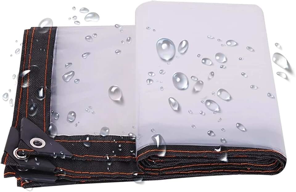 Transparent Tarp with Grommets 6x9m, Transparent Tarpaulin Waterproof, Heavy Duty Clear Tarp Waterproof, Clear Tarpaulin Cover, Reinforced Edges, Outdoor Cover and Camping Use