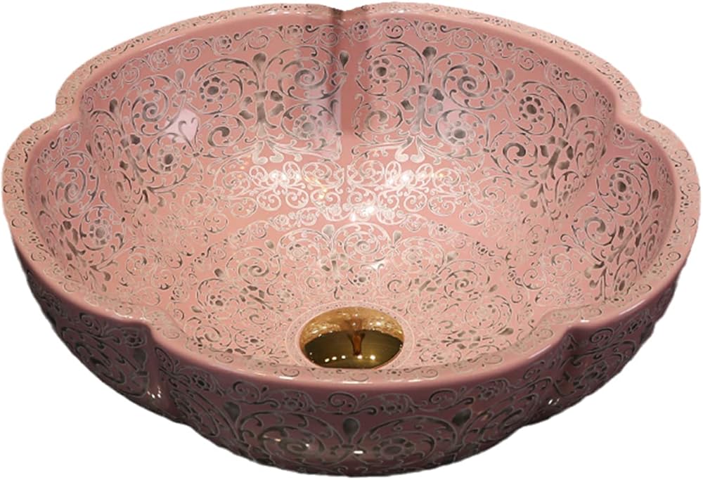 Bathroom Vessel Sinks Southeast Asian Style Pink Color Art Ceramic Countertop Sink For Vanity Above