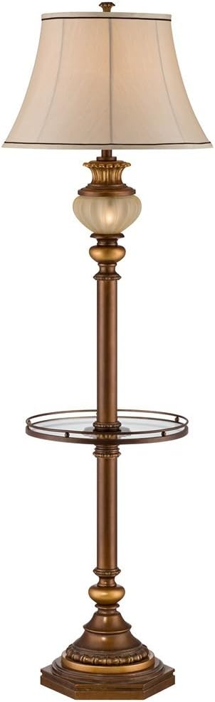 kathy ireland Hyde Park Rustic Vintage Floor Lamp with Nightlight Glass Tray 65