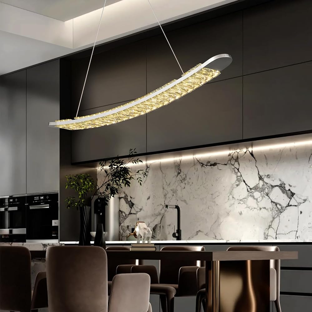 Modern LED Chandelier Pendant Light Dimmable 4000K Crystal Linear Chandeliers Contemporary Chrome Chandelier Hanging Light Fixture for Living Room Restaurant Dining Table Bedroom