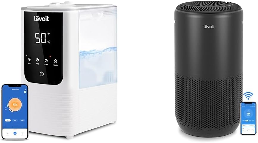 LEVOIT Humidifiers for Bedroom Home, Smart Warm and Cool Mist Air Humidifier for Large Room & Air Purifiers for Home Large Room Up to 1980 Ft² in 1 Hr With Air Quality Monitor