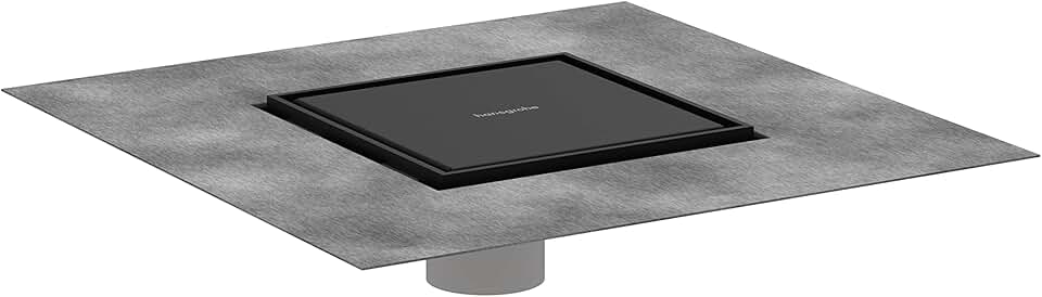 hansgrohe RainDrain Brilliance Square Shower Drain Set with Rough and Tileable Rear Cover in Matte Black, Stainless Steel Shower Floor Drain