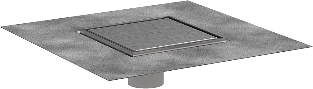 hansgrohe RainDrain Brilliance Square Tileable Shower Drain Set with Rough and Tileable Rear Cover in Brushed Stainless Steel, Stainless Steel Shower Floor Drain