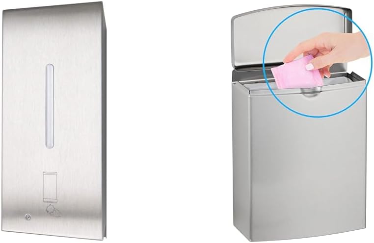 BOBRICK 2013 Stainless Steel Automatic Wall-Mounted Foam Soap Dispenser, Satin Finish & Sanitary Napkin Disposal Wall Mounted Stainless Steel Flip Top Receptacle for Public Restrooms