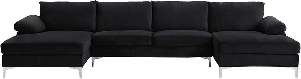 Casa AndreaMilano Modern Large Velvet Fabric U-Shape Sectional Sofa, Double Extra Wide Chaise Lounge Couch