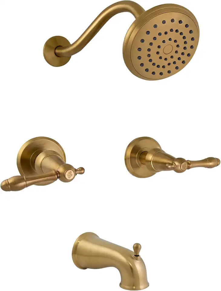 Design House 595728 Oakmont Classic Bath and Shower Trim with Single-Function Shower Head, 2-Handle Faucet and Valve for Bathroom, Brushed Gold