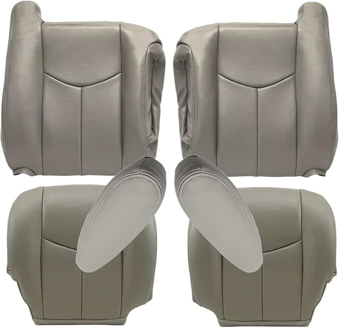 GXARTS Driver&Passenger Side Bottom Replacement Seat Cover &Top Lean Back &Armrest 922 or 92i Light Gray for Chevy Tahoe Suburban Avalanche Silverado Yukon Sierra 2003 2004 2005 2006