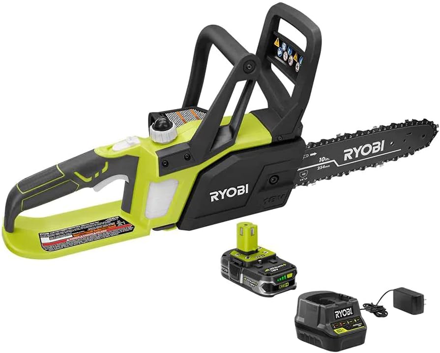Ryobi ONE+ 10 in. HP 18V Brushless Lithium-Ion Electric Cordless Battery Chainsaw - 4.0 Ah Battery and Charger Included