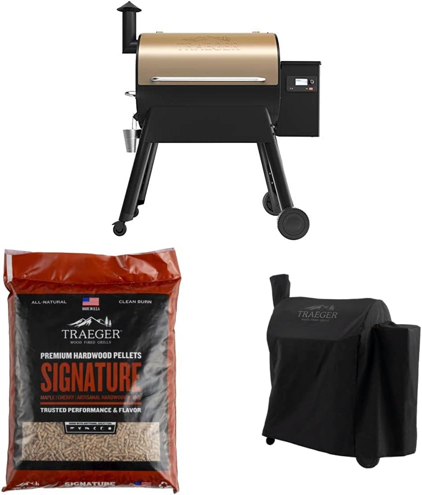 Traeger Grills Pro Series 780 Wood Pellet Grill and Smoker Bundle with Cover and Signature Pellets Featuring Alexa and WiFIRE Smart Home Technology - Bronze