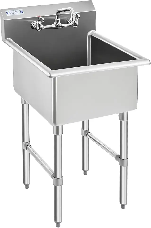 HALLY Commercial Stainless Steel Sink 1 Compartment NSF Prep & Utility Sink with 8