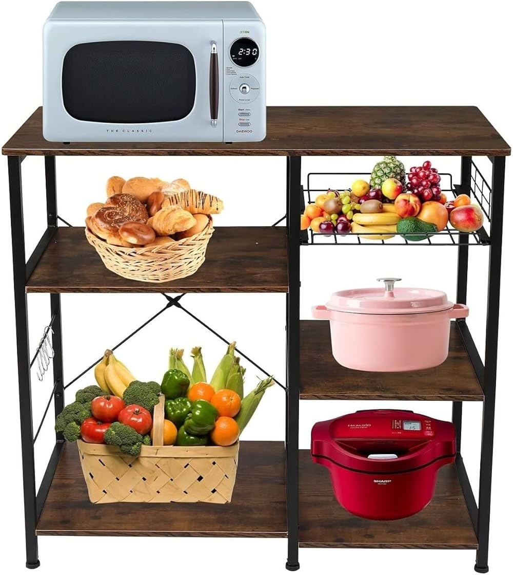 Microwave Stand Microwave Oven Rack Microwave Rack 3-Tier Microwave Oven Rack Microwave Stand Storage Cart Workstation Shelf Vintage Microwave Shelf With Basket Microwave Shelf Microwave Stand Shelf