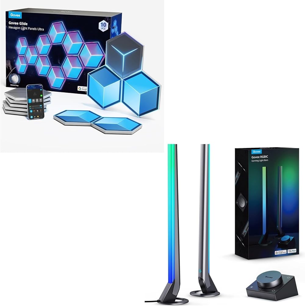 Govee Glide Hexagon Light Panels Ultra Bundle RGBIC Gaming Light Bars H6047 with Smart Controller