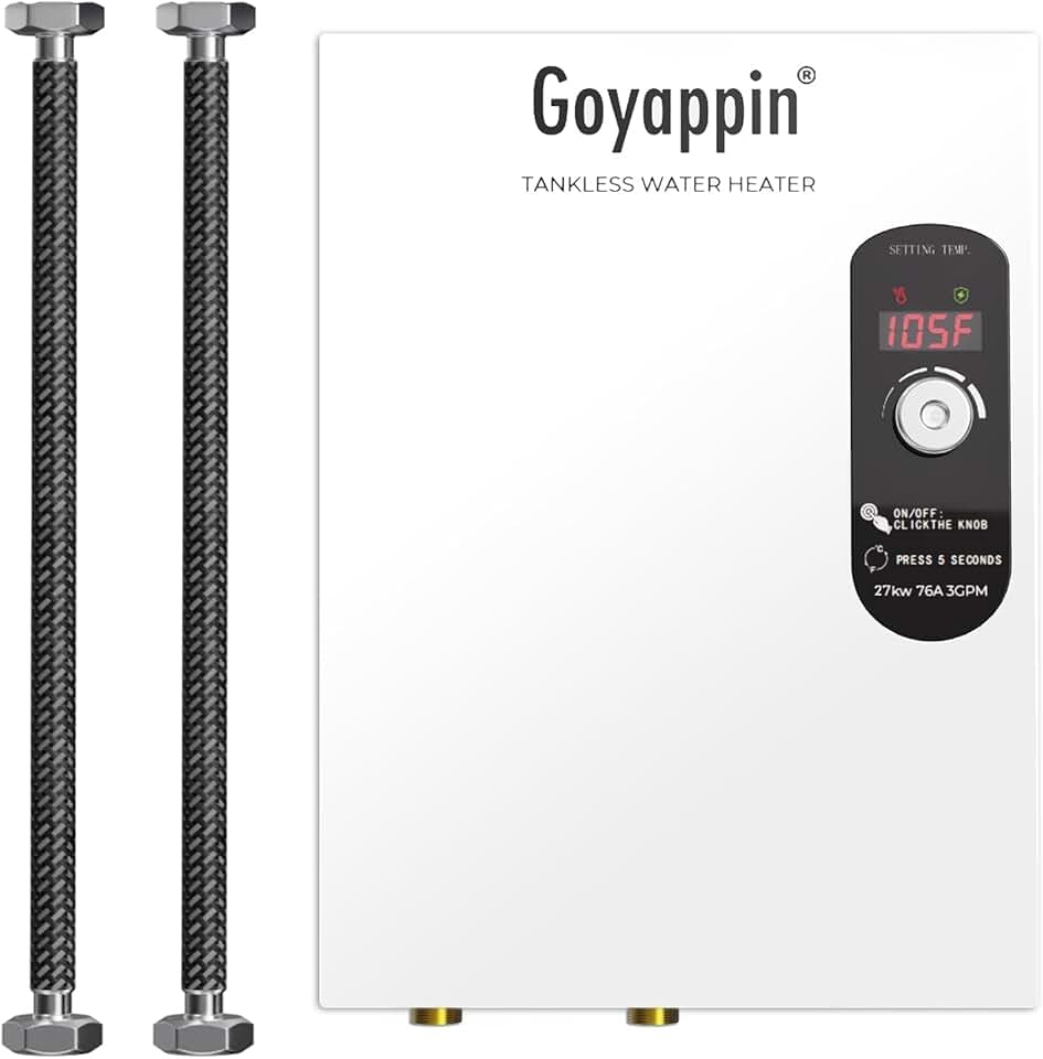 Tankless Water Heater Electric 240V, 27kW On Demand Hot Water Heater Electric, Self Modulates Instant Hot Water Heater, LED Display Electric Tankless Water Heater for Shower，Under Sink