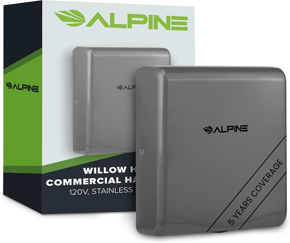 Alpine Commercial Hand Dryer with HEPA Filter, 8 Seconds Extreme Speed Electric Hand Dryer for Home Bathroom/Restaurant with Heat & Speed Control - ADA Compliant (120V Grey)