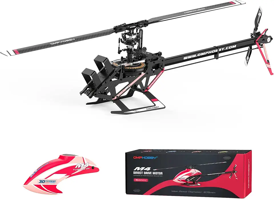 OMPHOBBY M4 RC Helicopter Model Kits for Adults, Dual Brushless Motors Direct-Drive 6 Channel Helicopter Drones Outdoor, 3D Remote Control Aircraft Kits Without Electronic Components-Magenta
