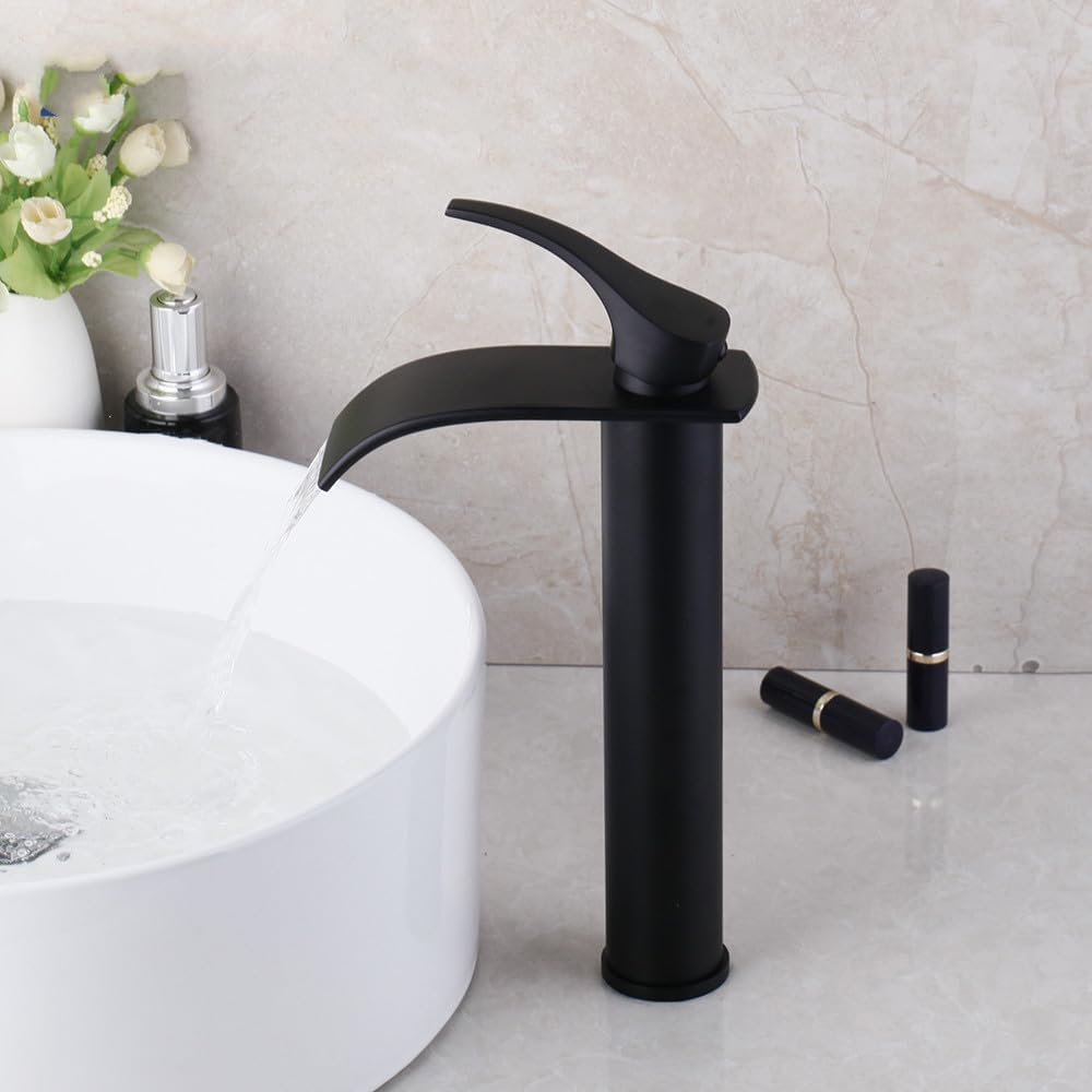 Matte Black Wash Basin Faucets Bathroom Basin Sink Tap Solid Brass Deck Mount Handle Vessel Sink Tap Mixer Faucet,Black