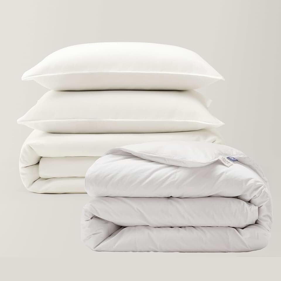 Double Stitch Cotton Tencel Duvet Cover Set and White Down Duvet Insert, King, 1 Duvet Cover, 106