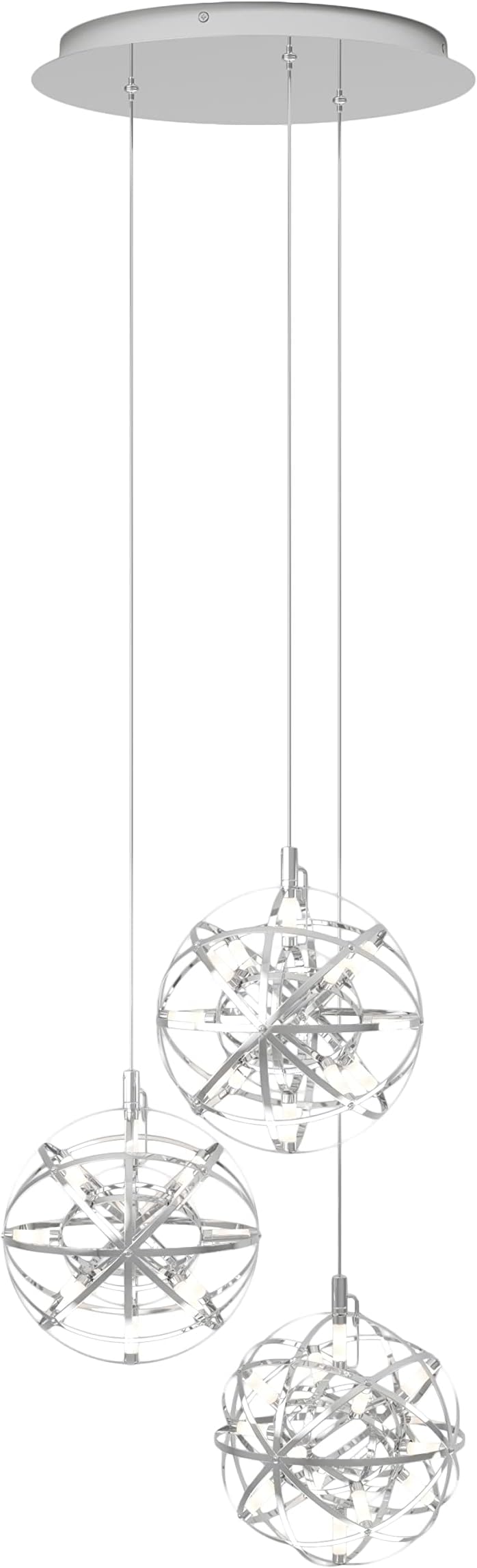 ARTIKA Elden 3 Ceiling Light Modern Integrated LED Pendant Light Fixture, Chrome - Adjustable Height and Ideal for Dining Room, Stairway Living Room and More