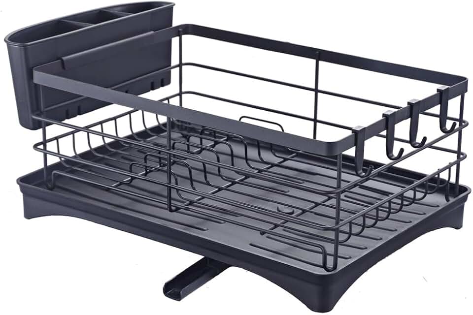 Dish Rack with Drainboard Dish Storage Racks with Removable Utensil Holder Slots Dish Drainer