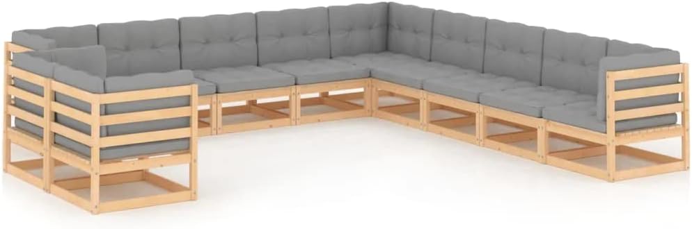 vidaXL Patio Furniture Set 11 Piece, Garden Sofa Set with Cushions, Outdoor Sectional Sofa Conversation Set for Backyard Porch, Solid Wood Pine
