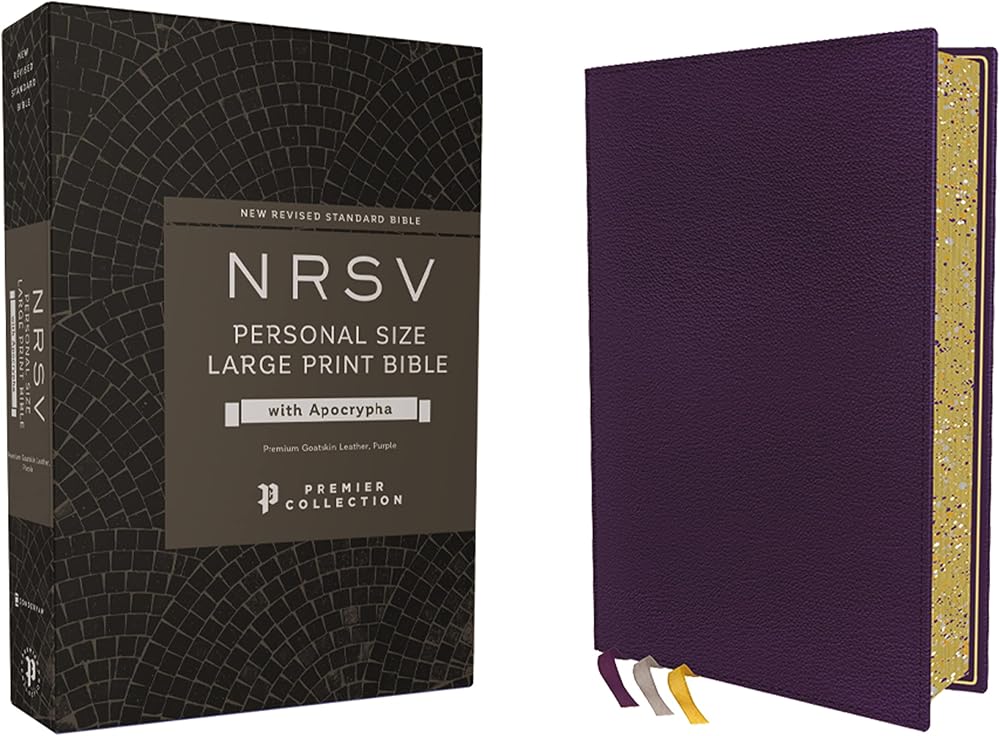 NRSV, Personal Size Large Print Bible with Apocrypha, Premium Goatskin Leather, Purple, Premier Collection, Printed Page Edges, Comfort Print