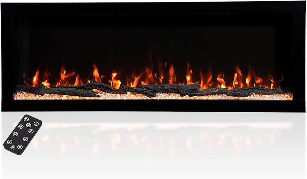 Modern Ember Aerus 42 Inch Smart Linear Electric Fireplace - Recessed in-Wall and Wall-Mount, Multiple Flame Colors, Compatible with Alexa and Google Assistant, Black