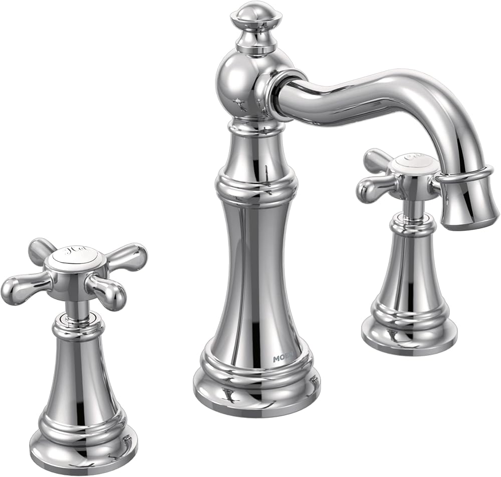 Moen Weymouth Chrome Two-Handle Widespread Cross Handle Bathroom Faucet Trim Set, Valve Required, TS42114