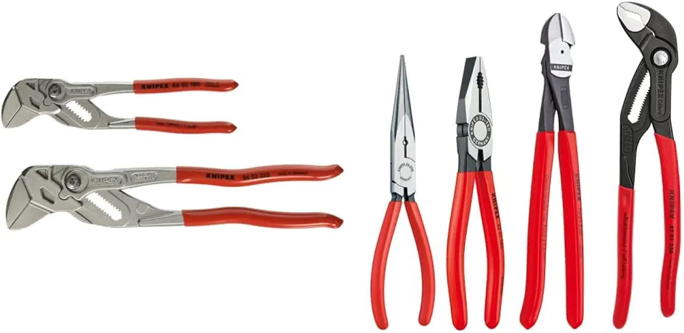 KNIPEX 2 Pc Pliers Wrench Set w/ Keeper Pouch and KNIPEX Tools 9K 00 80 94 US Cobra Combination Cutter and Needle Nose Pliers 4-Piece Set