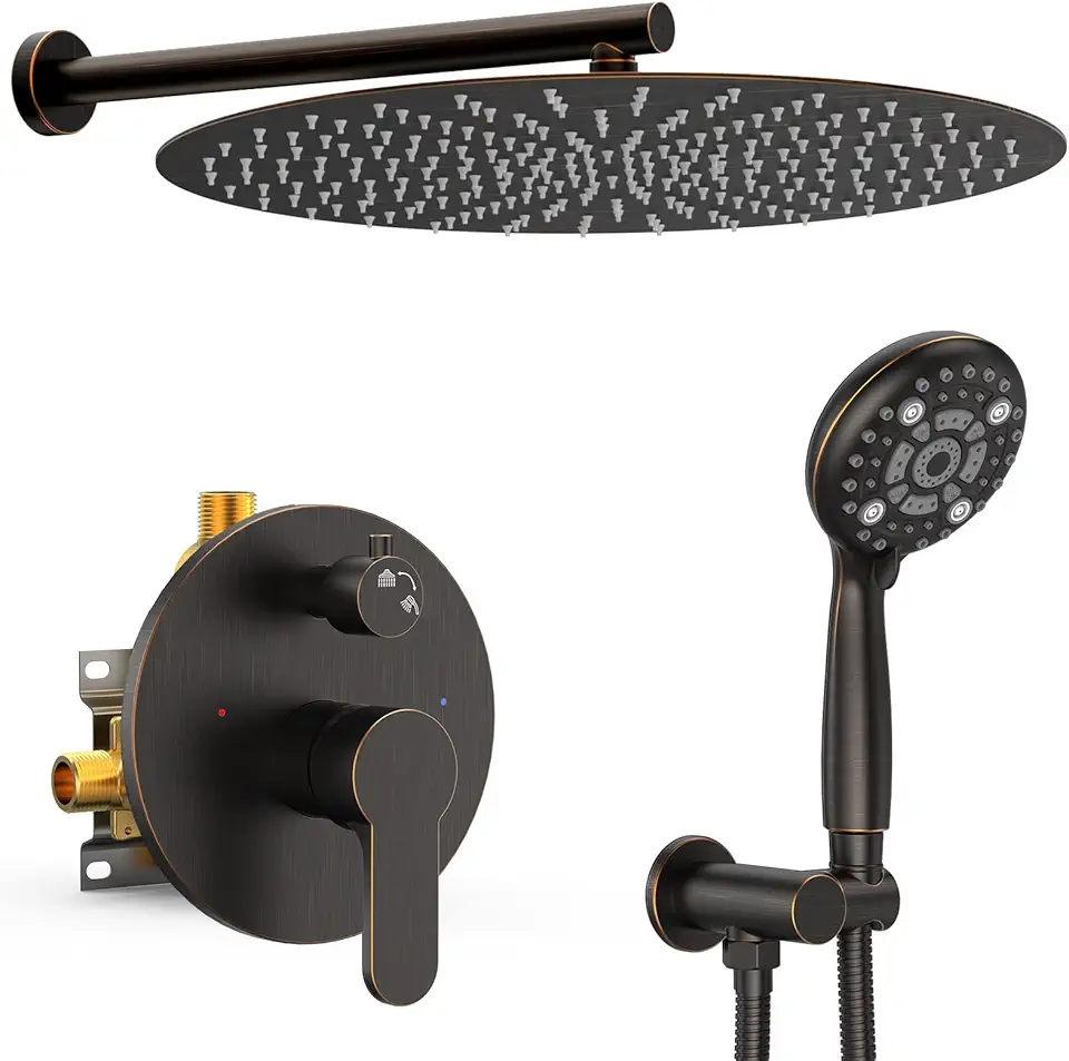 SR SUN RISE Shower System, 16 inch Shower Faucet Set, 6 Setting High Pressure Handheld Rain Shower Head Kits, Valve Included, Stainless Steel - Oil Rubbed Bronze